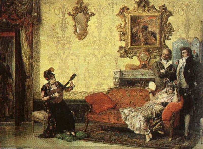 Jacob Maentel Women take part in the Spanish guitar her a small audience at home. Sweden oil painting art